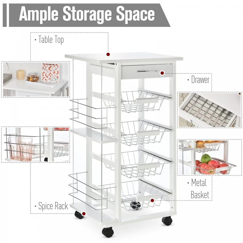 HOMCOM MDF Multifunction Kitchen Island Trolley White