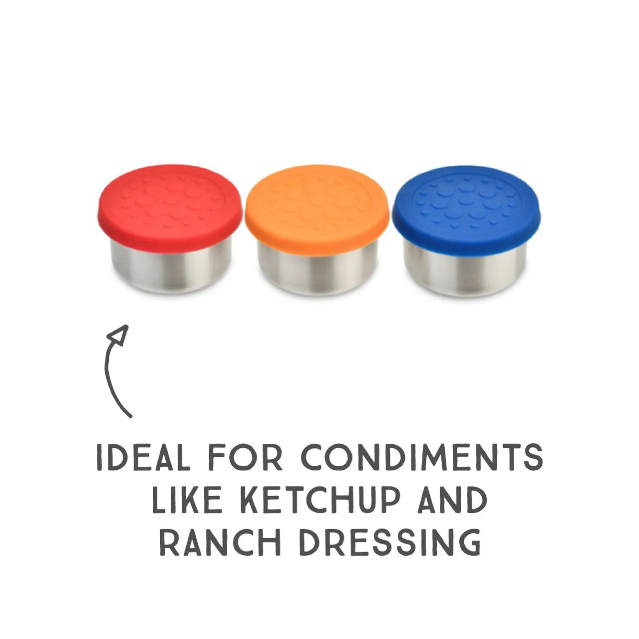 Lunchbots 1.5oz Small Stainless Steel Dip Containers with Silicone Lids - set of3 - Assorted Colours