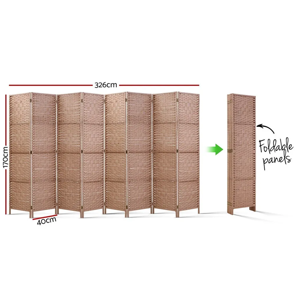 Non-toxic 8 Panel Room Divider, Hand-woven Rattan - Artiss