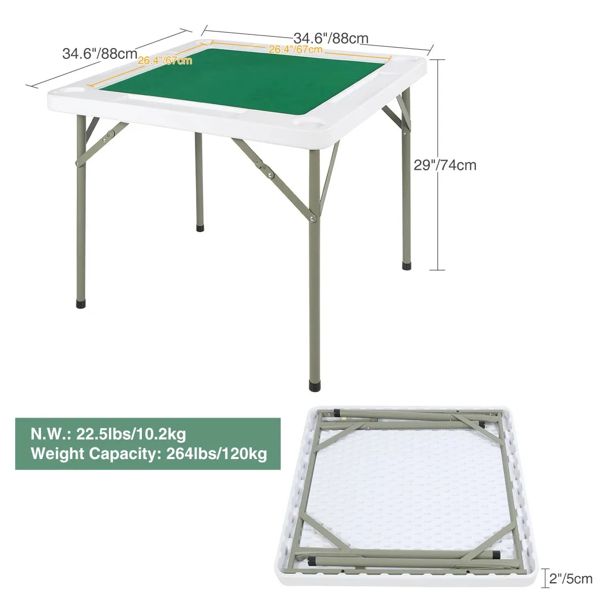 Plastic Mahjong/Domino Table with Folding Legs