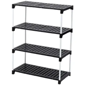 Portable Shoe Rack Organizer - Metal Rod & Plastic Shelves | Adjustable & Space-Saving Stand | Multipurpose Storage for Shoes, Books, Clothes, Kitchen, Bathroom, (4 Steps, Black)