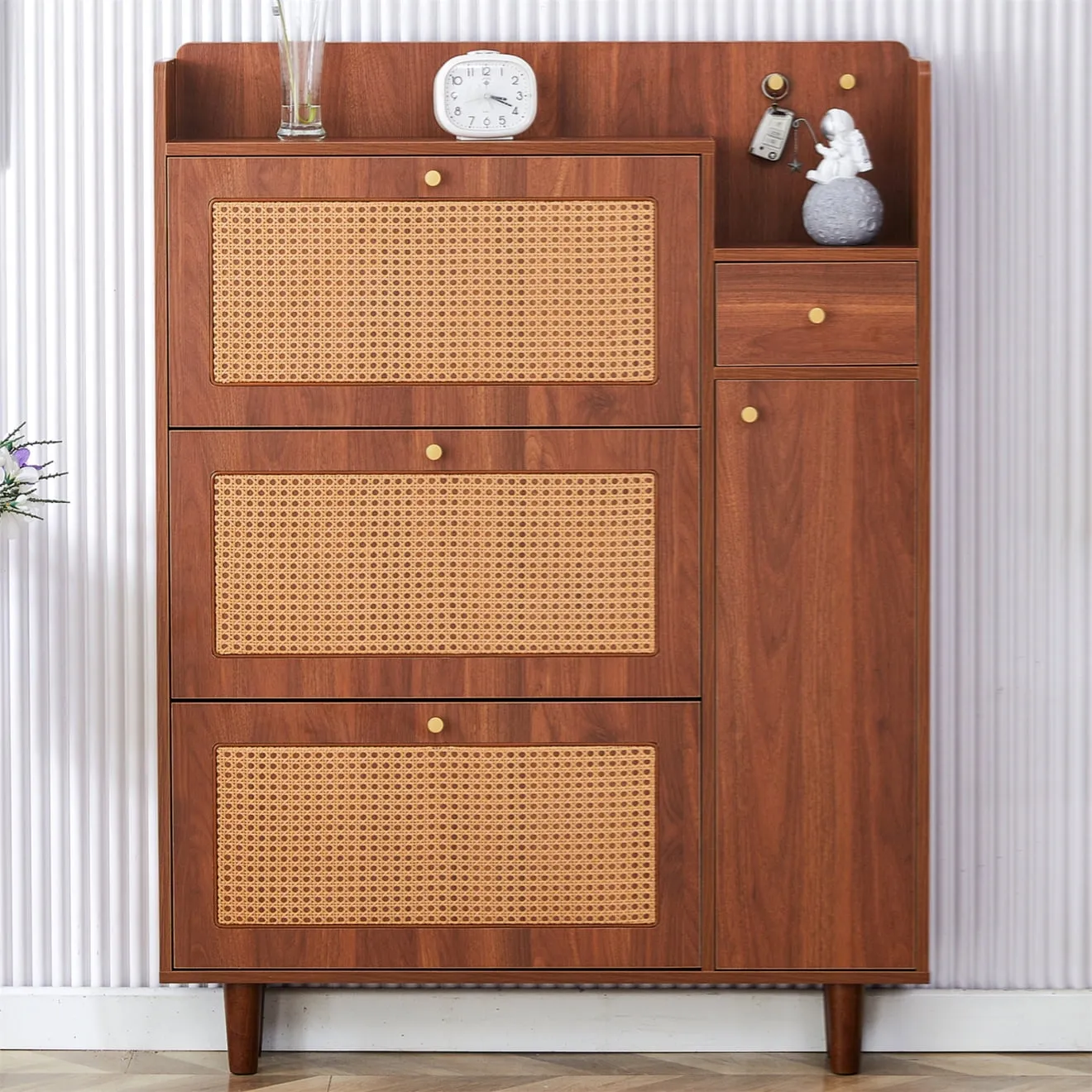 relaxed Storage Cabinet, Caninet, Modern Minimalist Rattan Cabinet, Mdf Bed Top Cabinet Japanese Rattan Shoe Cabinet, Cabinets with Doors and Shelves, Small Home Furniture for Hallways Living Rooms, Natural