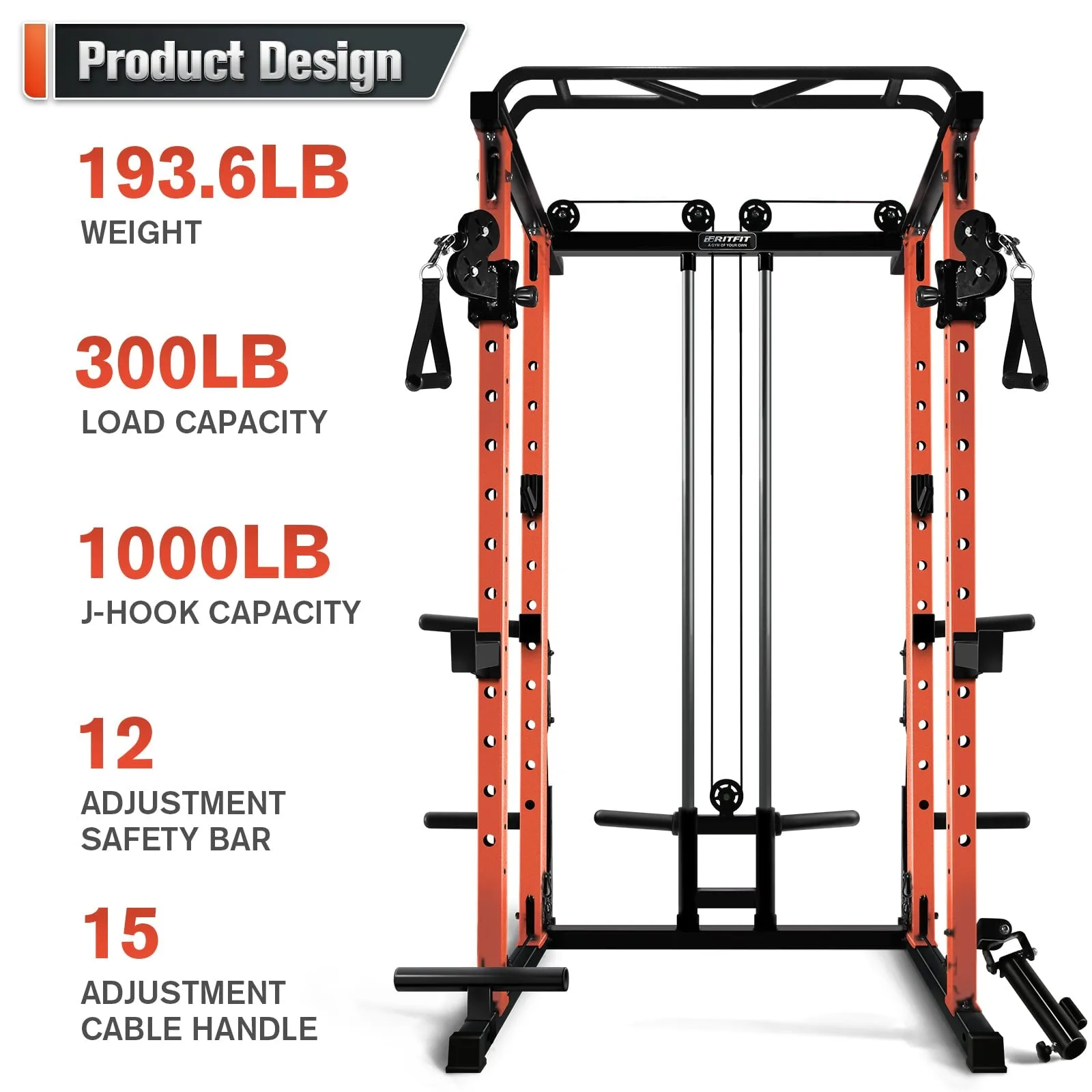 RitFit PPC03 1000lbs Power Cage with Smooth Cable System