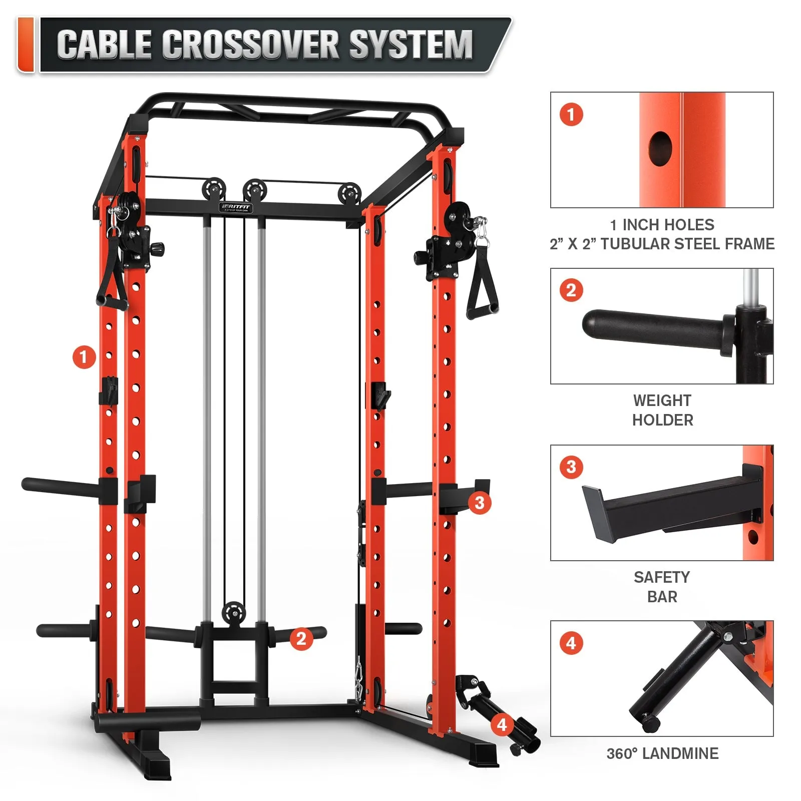 RitFit PPC03 1000lbs Power Cage with Smooth Cable System