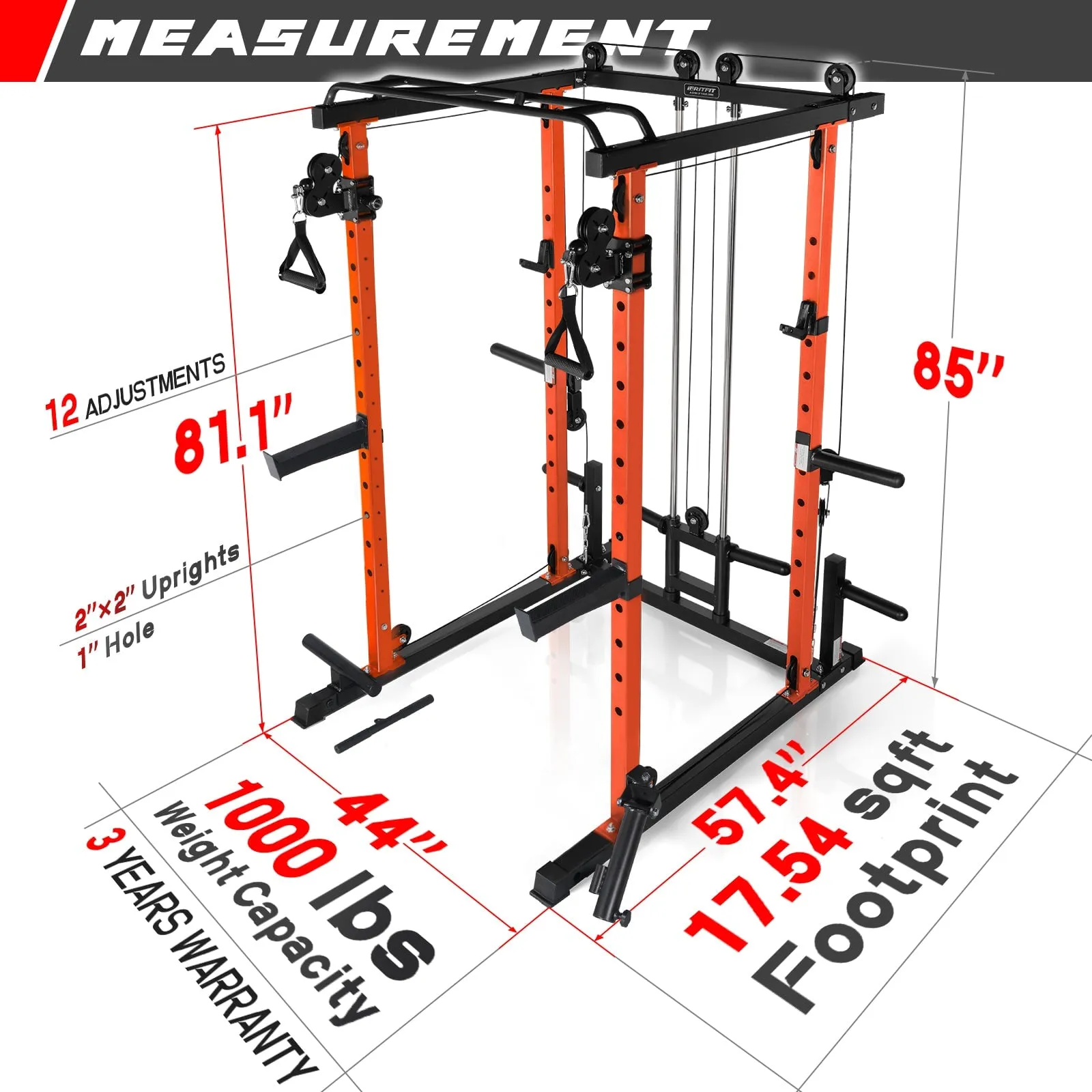 RitFit PPC03 1000lbs Power Cage with Smooth Cable System