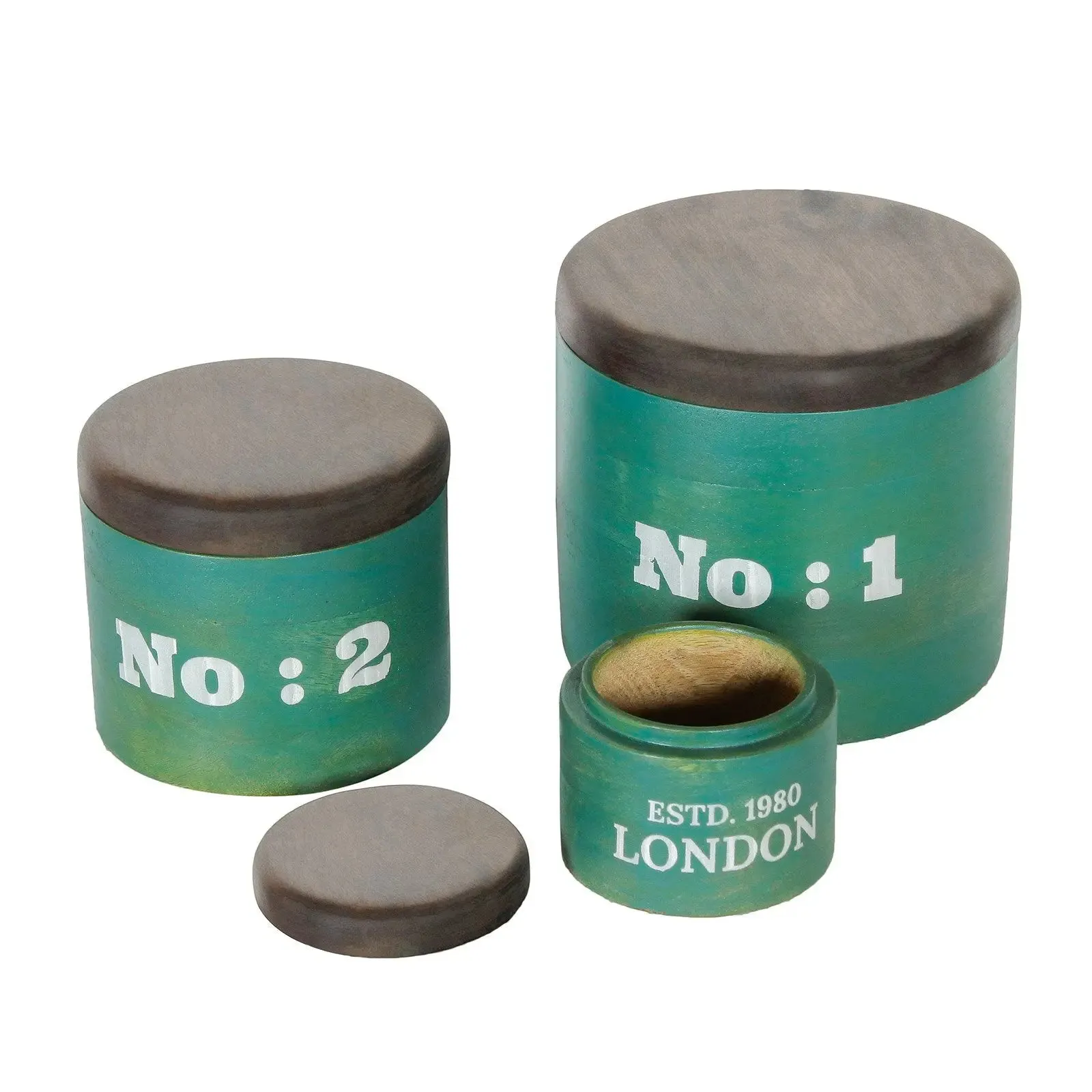 Set of 3 Basil  Green Wooden  Boxes