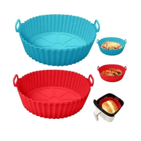 Silicone Baking Basket | Air Fryer Round Silicone Baking Tray I Pot with Ear Handles  - Multicolor (8 inch)