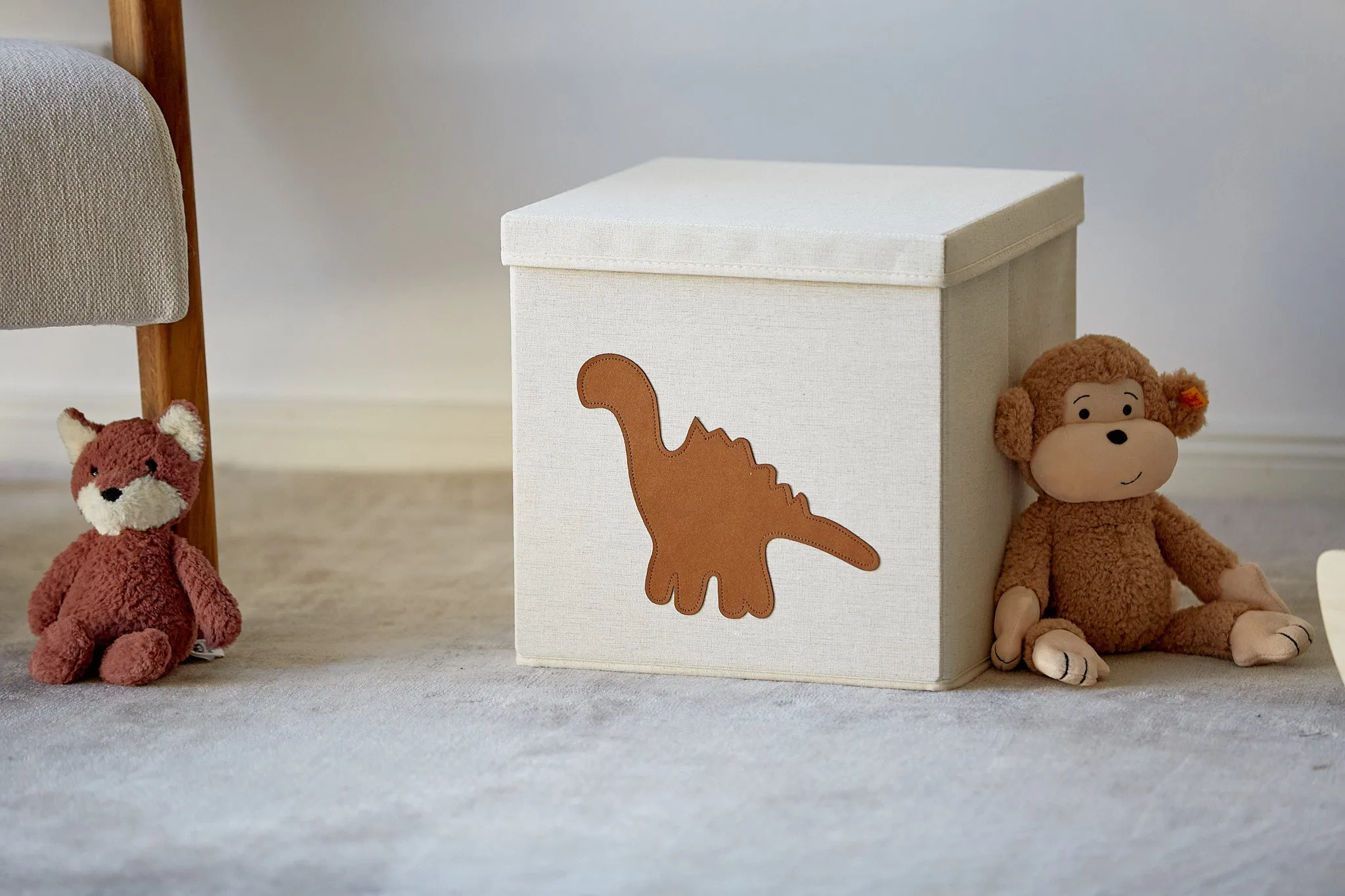 Storage Box With Lid - White With Dinosaur