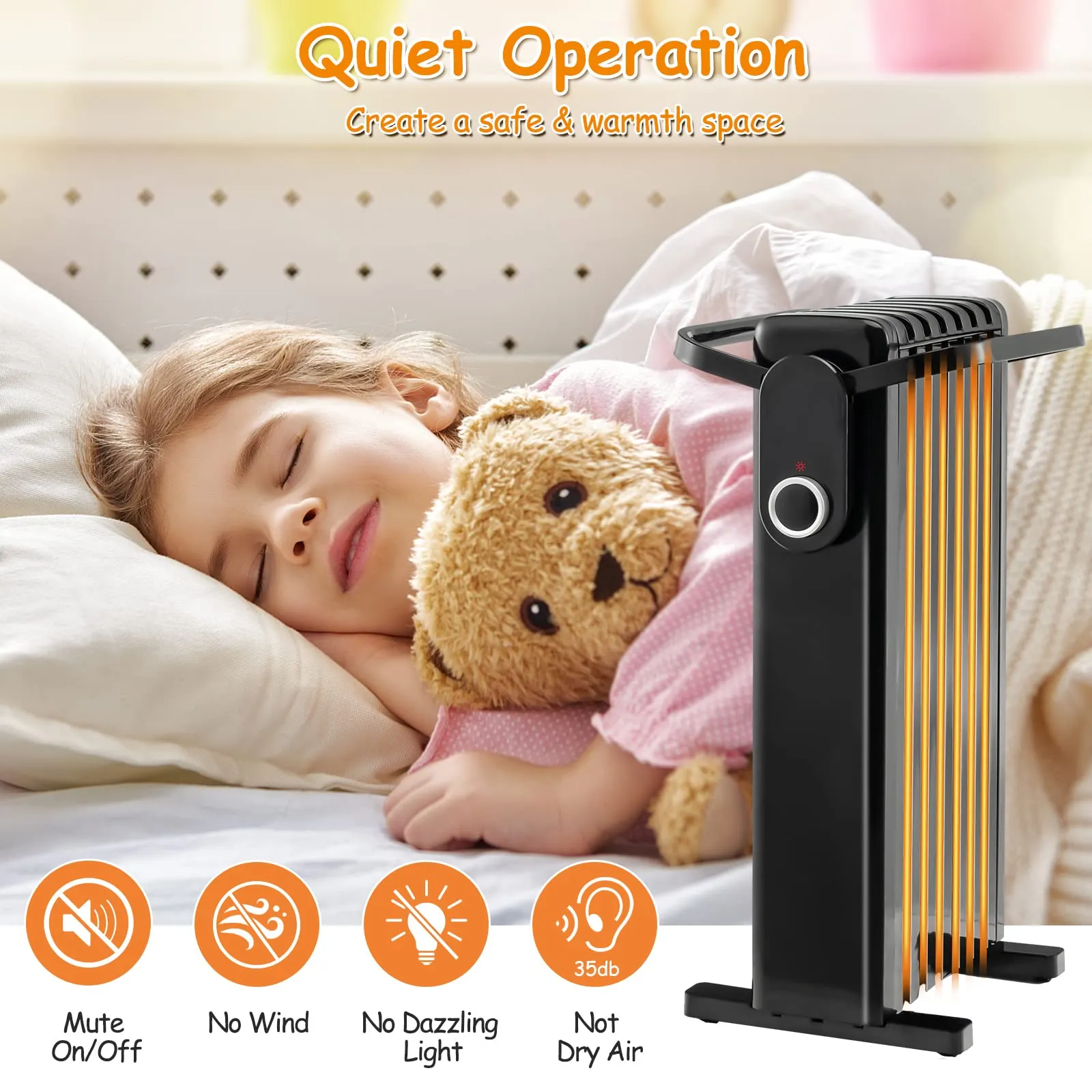 Tangkula 1500W Oil Filled Radiator Heater, Portable Electric Space Heater with 3 Heat Settings