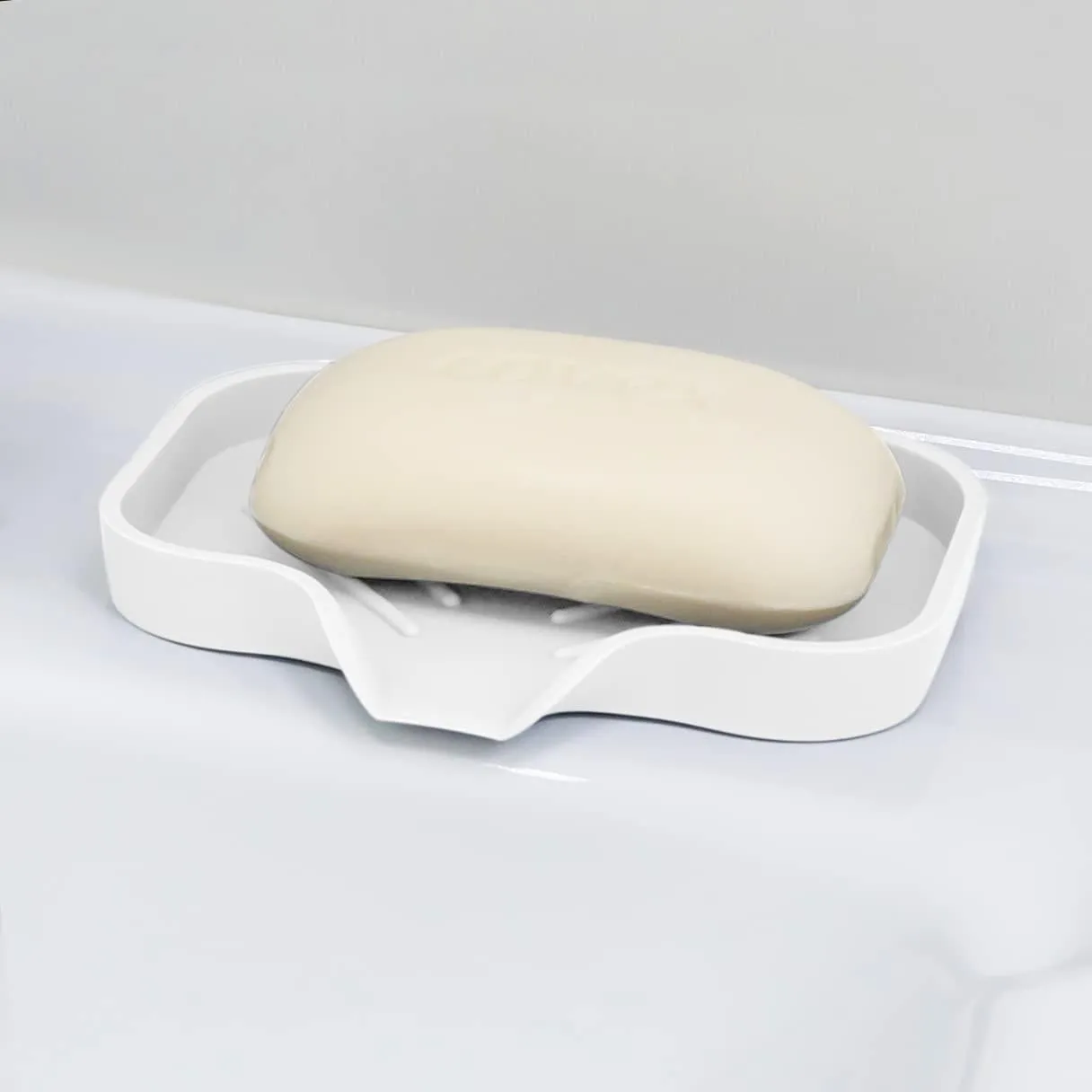 White Silicone Self Draining Rectangular Bar Soap Dishes with Drain 2 Pcs