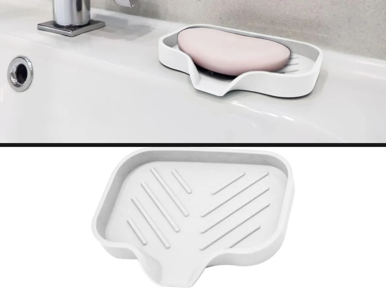 White Silicone Self Draining Rectangular Bar Soap Dishes with Drain 2 Pcs